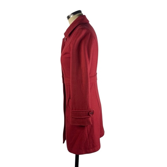 Tulle Anthropologie Button Front Wool Blend Pea Coat Small Red Longline Collared - Picture 3 of 9